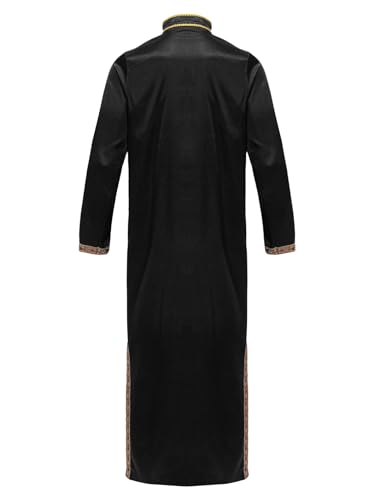 Jhaoyu Men Abaya Dress Kaftan Thobe Muslim Gown Maxi-muslim Shirt Dubai Robes Prayer Robe - color: Black, size: Large
