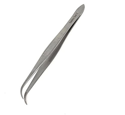 Iris Eye Dressing Forceps 4.5", Half Curved, Serrated Tips Made of Premium Quality Stainless Steel