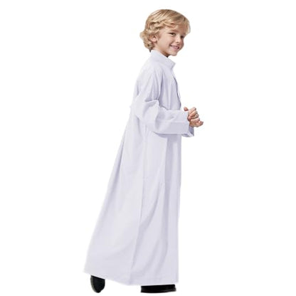 Arabic Thobe Muslim Thobe Long Sleeve Kaftan Crew Robe National Costume Teenage Boys Long Sleeve Embroidered Robe - color: White, size: 13-14 Years