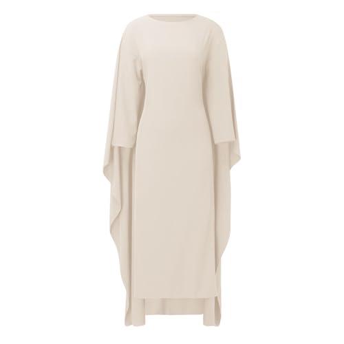 Muslim Dresses for Women One-Piece Long Sleeve Islamic Prayer Dress O Neck Slim Fit Islamic Evening Gown - color: White, size: Small