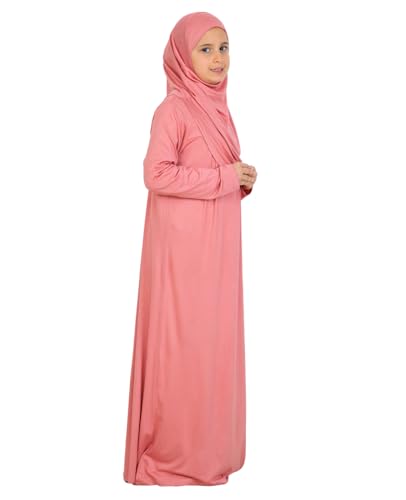 Prien Kids Muslim Prayer Dress With Hijab & Pouch, Soft Viscose Abaya For Girls, Islamic Clothes, Robe For Eid, Ramadan - color: Dusty Rose