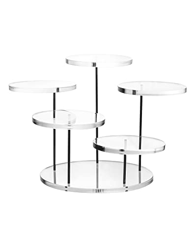 QWORK Round Acrylic Products Display Riser Stands, 5 Tier Displaying Risers Display Stands for Rings Earrings and Mini Figurines, Clear 1 Pack