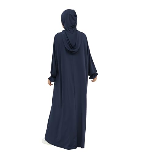 Abaya Muslim Women Hooded Dress Loose Sleeve Loose Maxi Modest Islamic Clothing Prayer Dress Kaftan - color: Navy
