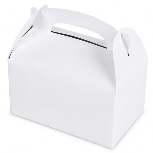 The Dreidel Company Gable Treat Boxes, Party Favors, 6.25" x 3.5" x 3.5" Inch Box, 25-Pack (White) - color: White