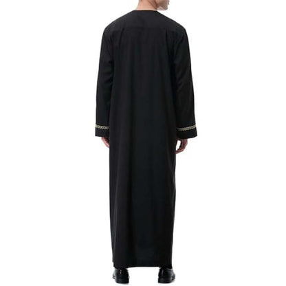 Muslim Robe for Men Arab Long Sleeve Kaftan Islamic Arabic Abaya Thobe Ramadan Middle East Islamic Cloth Shirt Gown - color: Black, size: Medium