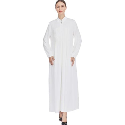 Women Muslim Casual Dress Islamic Maxi Robe Chest Zipper Abaya 1PC Soft Muslim Abaya Eid Kaftan Robe Classic Dress - color: Whitea, size: Medium