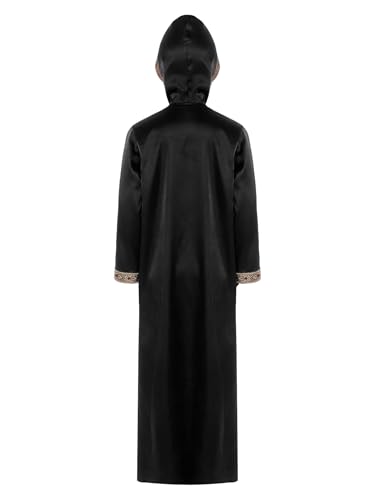 Kids Boys Thobe Muslim Prayer Clothes Saudi Dubai Robe Kaftan Zipper Dishdasha Islamic Eid Ramadan Outfits - color: Black, size: 12