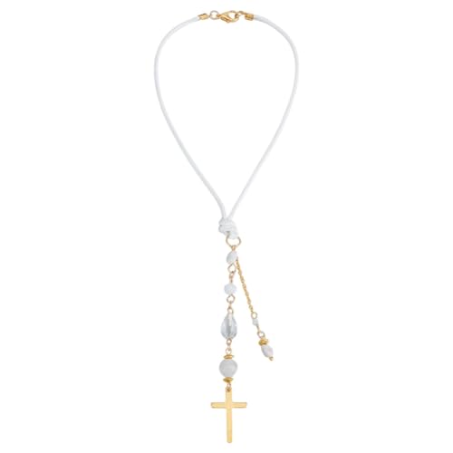 Cross Hanging Car Mirror Ornament Glass Crystal Bead Charm Suncatcher Car Mirror Pendant Accessories Good Luck Keychain for Bag Window Car Mirror Door Garden Balcony Home Decoration - color: White