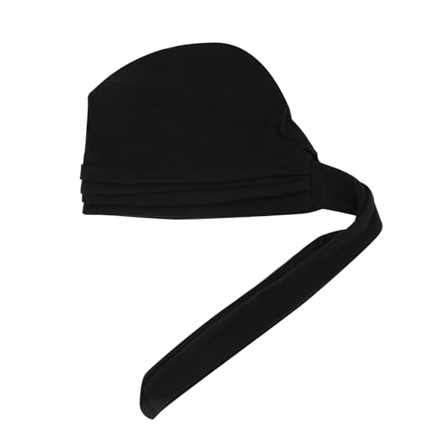 Suillty Women's Pre-Tied Muslim Hijab Bonnet Pleated Ruffle Turban Chemo Cap Underscarf Islamic Headwear - color: Black