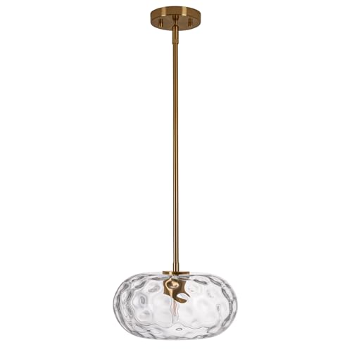 Large Glass Pendant Lighting, Hammered Lampshade Chandelier with Height Adjustable Hanging Rods, Brass Gold Chandelier for Dining Living Room Kitchen Island (Clear, 11 Inch) - color: Clear, size: 11 Inch
