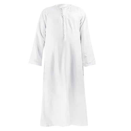 Boys Abaya Kaftan White Kids Thobe Muslim Prayer Clothes Dress Long Sleeve Kids Robe Thobe