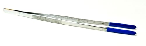 12 Inch Tweezer with PVC Rubber Tips Coated Straight Flat Tip Stainless Steel Forceps Steam Ultrasonic Cleaning Tweezer | Non-Marring | Good Grip | Jewelry | Hobby Crafts Industrial Electronic By JTS