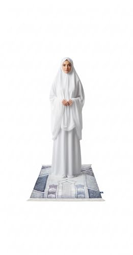 East west Women's Prayer Dress 2 Pieces (Without Sleeves) | Plain White | Soft Distinctive Prayer Dress Hijab Abaya Suit|Modest Instant Hijab for prayers
