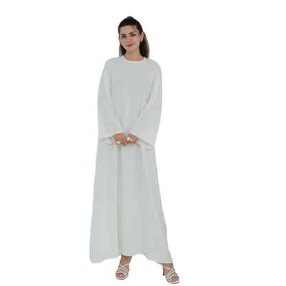 Women Abaya Dress with Belt Muslim Bell Sleeve Robe Islamic Prayer Jilbab | with Belt, A-line Skirt, Bell Sleeve - color: White, size: Large
