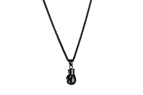 HZMAN Men Women Punk Stainless Steel Boxing Glove Chain Pendant Necklace - color: Black