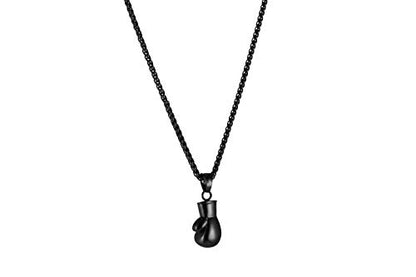 HZMAN Men Women Punk Stainless Steel Boxing Glove Chain Pendant Necklace - color: Black