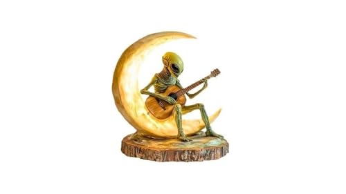 Alien Statue – Alien Garden Decor, Unique Alien Garden Statue, Alien Figurine for Home and Yard, Boho Alien Figurine, Acrylic Moon Guitarist Sculpture for Artistic Spaces f (10 * 10cm) - size: 10*10cm