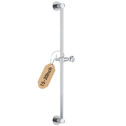 Shower Slide Bar Adjustable Handheld Shower Head Holder Wall Mount - 30inch All-Metal Shower Head Slide Bar Compatible with Bathroom Drill Free Glue Installation - Polished Chrome - color: Chrome, size: 30inch