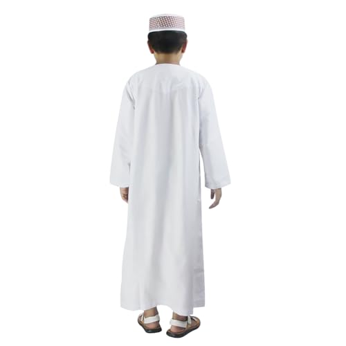 ITODA Embroidered Muslim Arabic Thobe Long Sleeve Kaftan Islamic Ramadan Prayer Robe - color: White-1