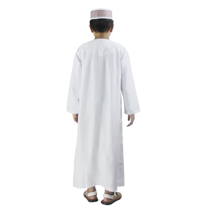 ITODA Embroidered Muslim Arabic Thobe Long Sleeve Kaftan Islamic Ramadan Prayer Robe - color: White-1