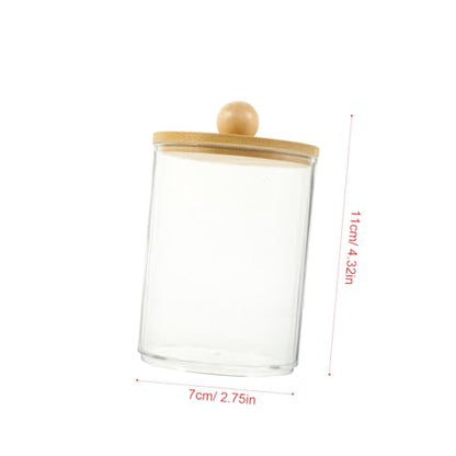 Luxshiny 2pcs Acrylic Makeup Storage Tank Bamboo Lid Tip Holder for Cotton Swabs Toothpicks