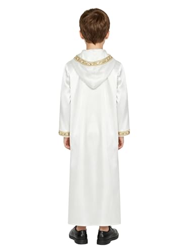 Kids Boys Thobe Muslim Prayer Clothes Saudi Dubai Robe Kaftan Zipper Dishdasha Islamic Eid Ramadan Outfits - color: White, size: 6