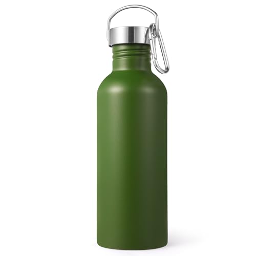 Volhoply 32oz Uninsulated Single Walled Water Bottle, Stainless Steel Sports Water Bottles with Handle, BPA Free Lightweight Water Bottles for Hiking, Biking, Running（Army Green,1） - color: Army Green