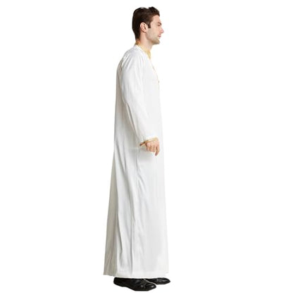 zhxinashu Thobe for Men Islam Long Sleeve Mens Kaftan Thobe Muslim Men Clothing - color: White, size: Medium