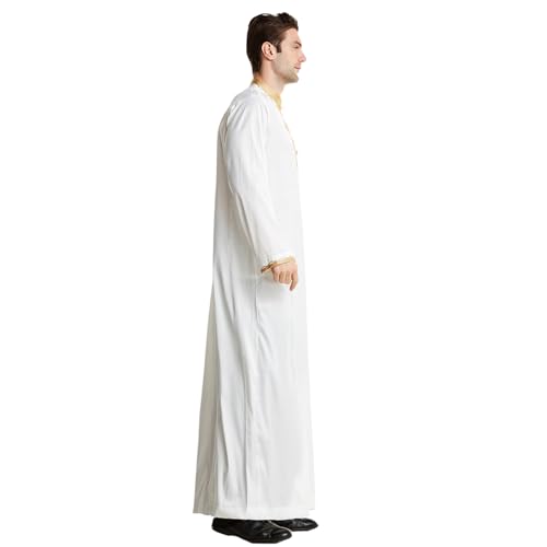 zhxinashu Thobe for Men Islam Long Sleeve Mens Kaftan Thobe Muslim Men Clothing - color: White, size: XX-Large