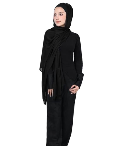 Modal Cotton Hijab Scarf for Women with Undercap Set - color: Black