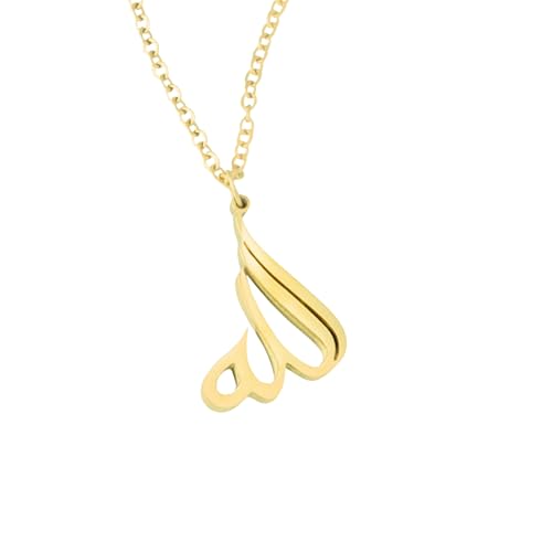 ZUDO Allah Calligraphy Necklace - 18K Gold, 18K Rose Gold & Silver Rhodium Coated Stainless Steel Pendant with Adjustable Chain, Elegant Islamic Jewelry for Women and Men, Thoughtful Gift - color: 18K Gold