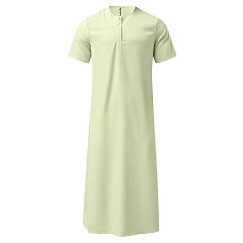 Muslim Thobe for Men Islamic Robe Kaftan Long Sleeve Jubba Arabic Gown Cotton Linen Loose Fit Ramadan A20 - color: Green, size: 3X-Large