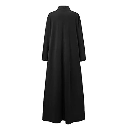 Xiaojmake Women Turtleneck Tunic Dresses Casual Long Sleeve Maxi Dress Long Sleeve Floore Length A Line Long Prayer Dress - color: Black, size: 3X-Large