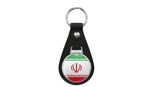 National Flag Islamic Republic of Iran Persia vector Three Coloured Flag Black Leather Key Chain Keychain