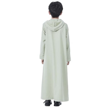 Xiaojmake Dubai Abaya Thobe Elegant Ramadan for Boys Zip Arabic Prayer Clothes with Pockets Islamic Muslim Outfits 3-15Y - color: Green, size: 6-7 Years