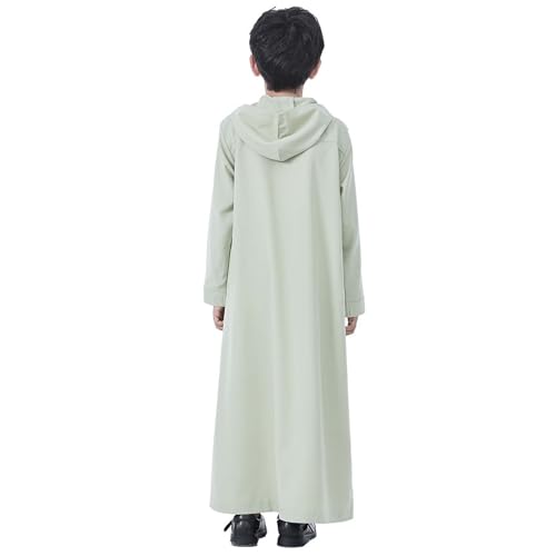 Xiaojmake Dubai Abaya Thobe Elegant Ramadan for Boys Zip Arabic Prayer Clothes with Pockets Islamic Muslim Outfits 3-15Y - color: Green, size: 3-4T