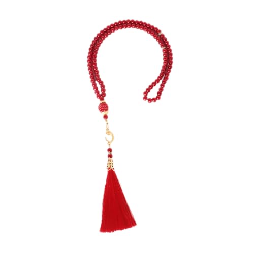 Pingyongchang Islam Prayer Beads Tassels Bracelets for Women Meditation Protection Muslim Religion Colored Arab Strand Bangle for Men Boho Chakra Statement Stylish Long Chain Handmade Birthday Gifts - color: Red