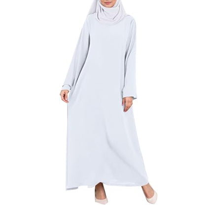 Muslim Prayer Dresses for Women Long Sleeve Maxi Dresses 2026 Spring Outfits Casual Loose Travel Vacations Dress - color: White, size: X-Large