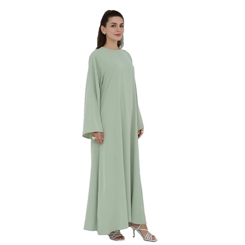 Women Abaya Dress with Belt Muslim Bell Sleeve Robe Islamic Prayer Jilbab | with Belt, A-line Skirt, Bell Sleeve - color: Light Green, size: Medium