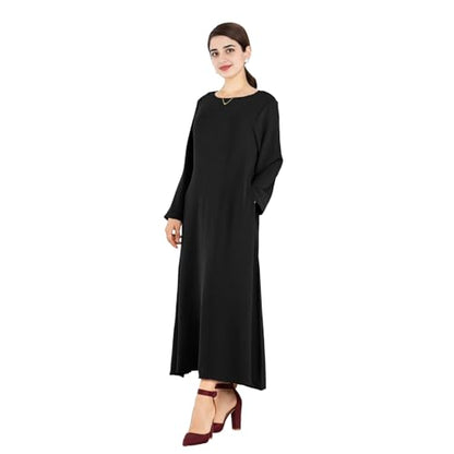 Women Abaya Muslim Dress Long Sleeve Modest Prayer Maxi Kaftan Islamic Clothes with Pockets - color: Black, size: X-Large