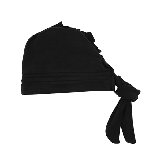 Suillty Women's Pre-Tied Muslim Hijab Bonnet Pleated Ruffle Turban Chemo Cap Underscarf Islamic Headwear - color: Black