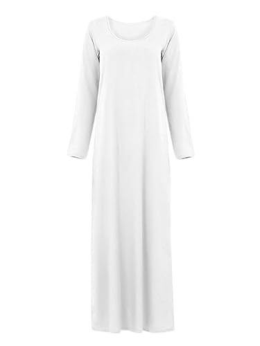 Womens Muslim Abayas Maxi Dress One Piece Long Sleeve Islamic Prayer Dresses Robe Arabian Kaftan - color: White, size: Small-Medium