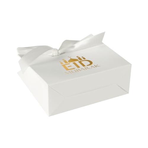 20 Pack Eid Party Favor Box, Eid Moon Candy Box, Ramadan Mubarak Party Goodie Box, DIY Eid Treat Paper Box with Ribbon Bow, Islam Muslim Wedding Festival Candy Box, Chocolate Cookie Souvenir Boxes for Eid Party Supplies Gold Castle Goodie Present Bag - co