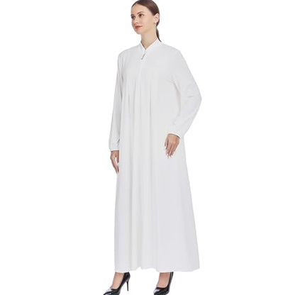 Women Muslim Casual Dress Islamic Maxi Robe Chest Zipper Abaya 1PC Soft Muslim Abaya Eid Kaftan Robe Classic Dress - color: Whitea, size: Medium
