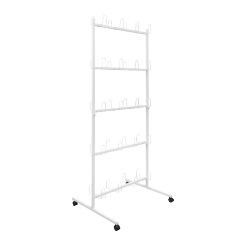 Boxing Gloves Drying Rack with Wheels, 5-Tier Metal Storage Stand Holds 20 Pairs, Freestanding Boxing Glove Organizer for Gym Home Training Room, White