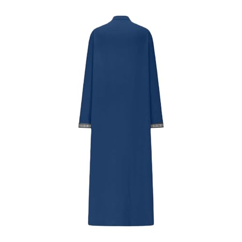 Mens Kaftan Thobe Side Split Long Sleeve Zipped Caftan Cotton Linen Hoodie Muslim Gown Casual Arabic Robe Kurta Tops - color: 07navy, size: X-Large