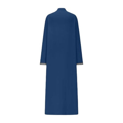 Mens Kaftan Thobe Side Split Long Sleeve Zipped Caftan Cotton Linen Hoodie Muslim Gown Casual Arabic Robe Kurta Tops - color: 07navy, size: Medium
