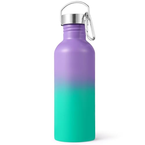 Volhoply 32oz Uninsulated Single Walled Water Bottle, Stainless Steel Sports Water Bottles with Handle, BPA Free Lightweight Water Bottles for Hiking, Biking, Running（Purple Green,1） - color: Purple Green