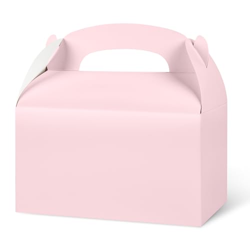 DjinnGlory 36 Pack Pink Party Favor Treat Boxes with Handle for Baby Shower, Birthday, Bridal Shower, Wedding All Occasion, Small Gable Boxes for Small Business 6.18 x 3.58 x 3.38 Inches - color: Baby Pink
