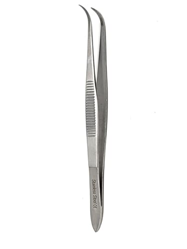Iris Eye Dressing Forceps 4.5", Half Curved, Serrated Tips Made of Premium Quality Stainless Steel